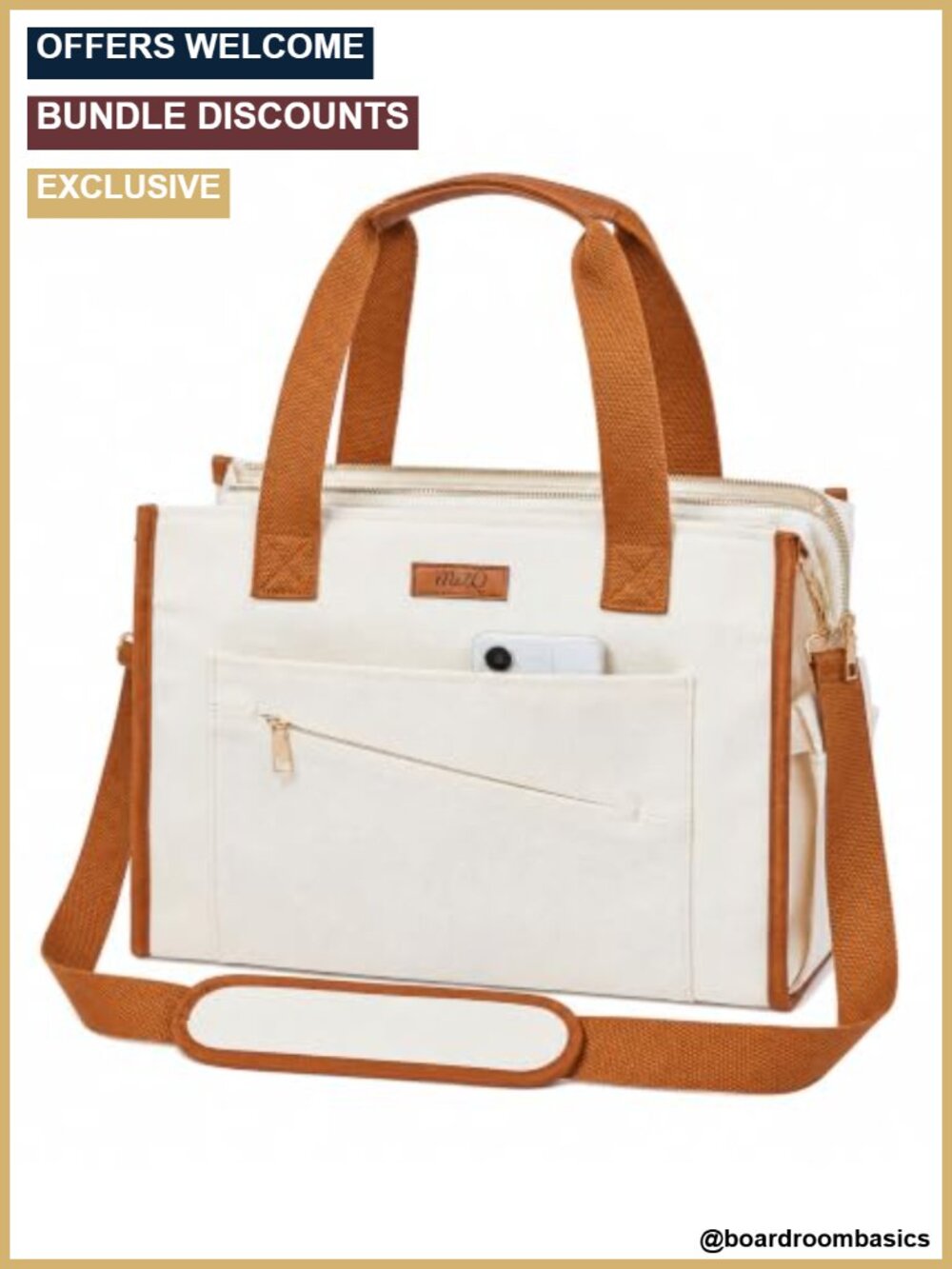 Canvas Laptop Tote Bag with 14 Pockets for Work Travel